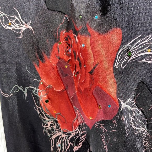 Paraf Sweetheart Halter Maxi Dress Size 12 (42EU) Black Red Floral Satin Jewels - Picture 3 of 12